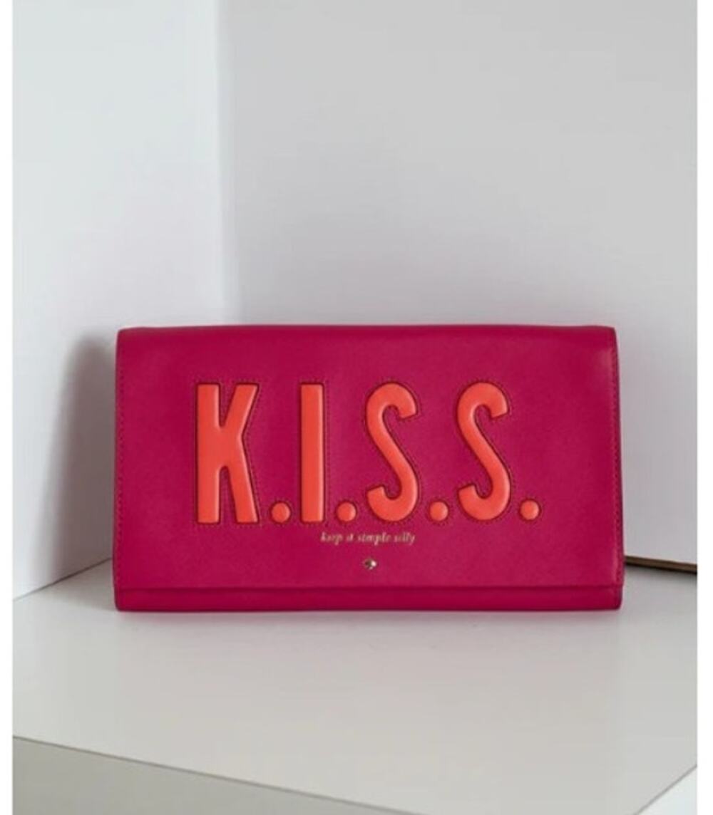 Kate Spade Kiss Tally Pink Leather K.I.S.S. Foldover Clutch